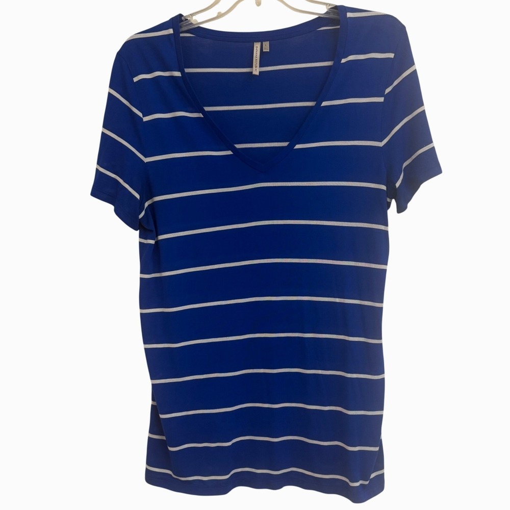 Banana Republic Blue White Striped Modal V-Neck T-Shirt Sz L‎ Short Sleeve NWOT